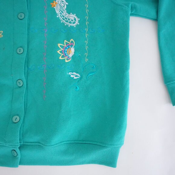 Shenanigans Teal Cotton Embroidered Cardigan Button Front Cottagecore Preppy S - Picture 5 of 11